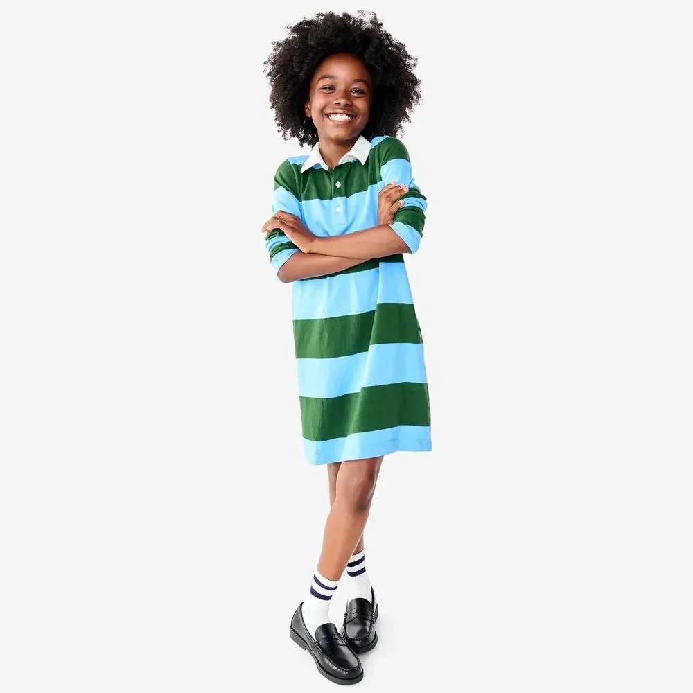 NWT Primary | Green + Blue Striped Long Sleeve Rugby Dress | Size 12